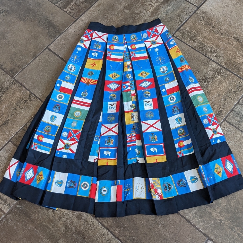 Vintage Rare Louis Feraud Pleated Midi State Flag Skirt Size 6 - Picture 2 of 12